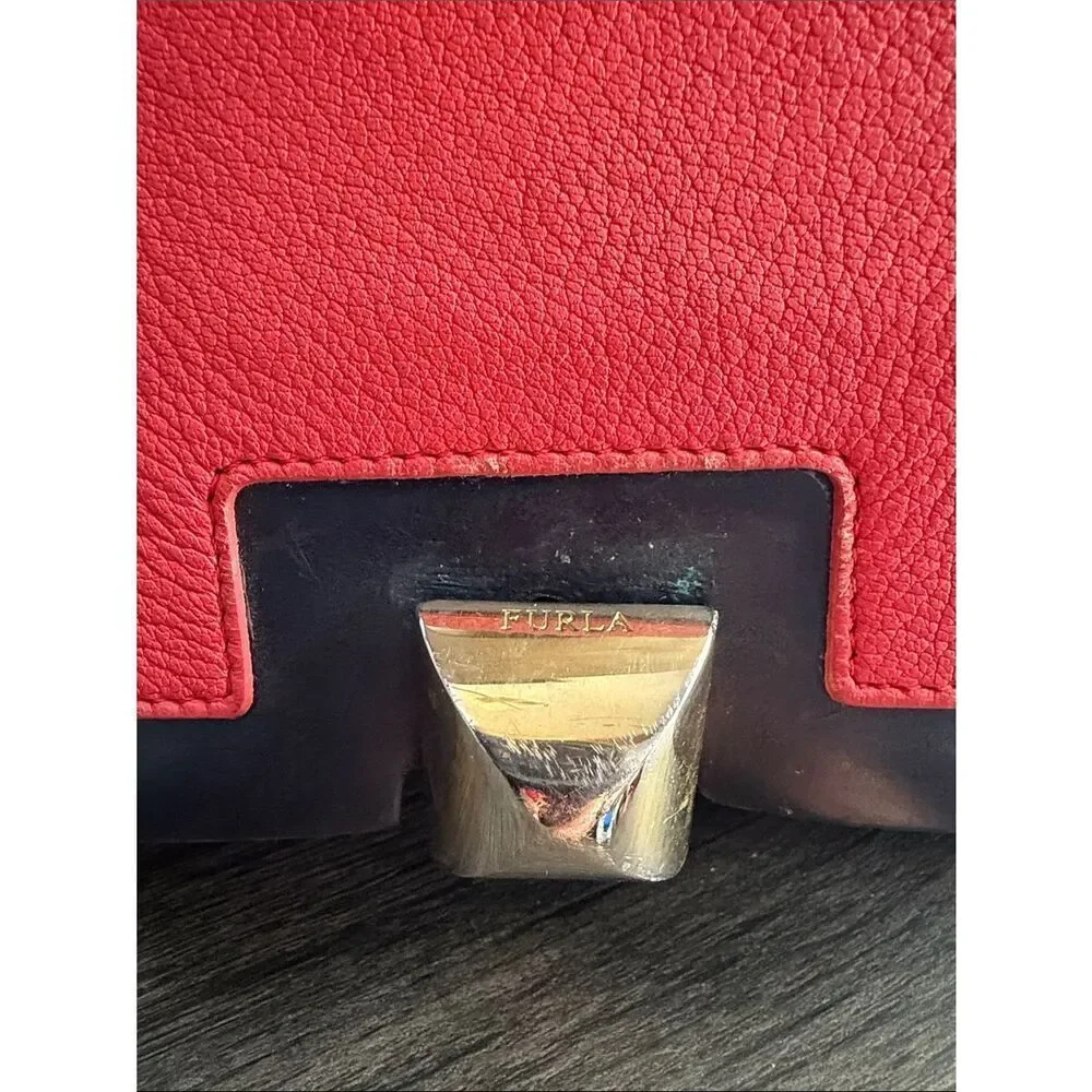 Furla Leather Satchel Handbag - Red and Black